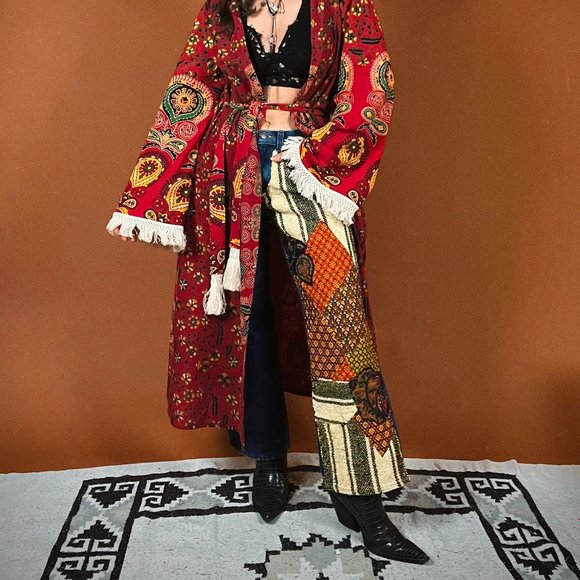 Reworked Vintage 60s 70s Retro Patchwork Statement Flare Dark Wash Jeans - Picture 7 of 8